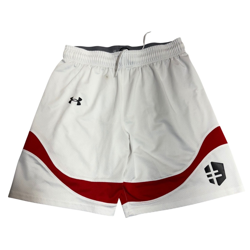 Under Armour Basketball Shorts Boys Youth XL White And Red Athletic Mesh Gym